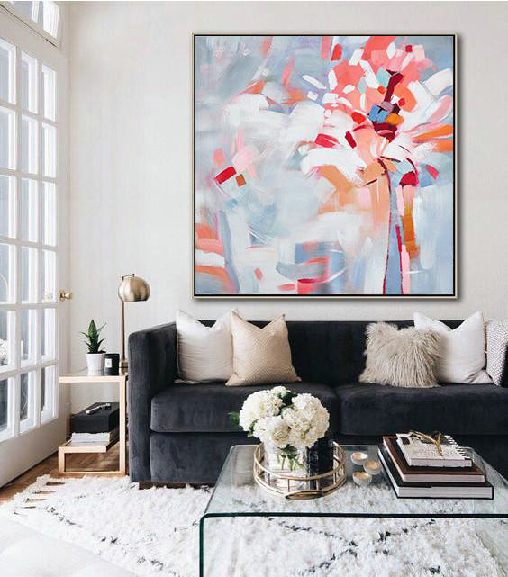 Original Artwork Extra Large Abstract Painting,Oversized Abstract Flower Painting,Large Abstract Wall Art,Pink,White,Gray.etc
